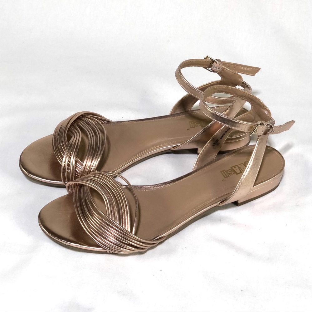 Metallic Rose Gold Ankle Strap Sandals